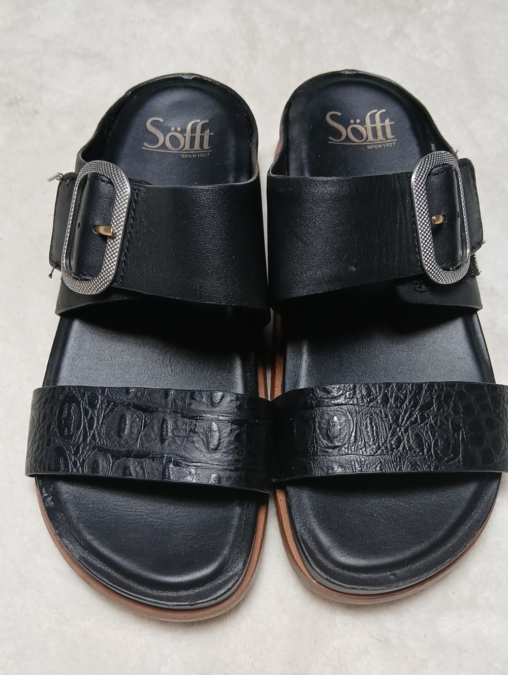 Söfft Black Two-Strap Slide Sandals with Adjustable Buckle Size 6.5